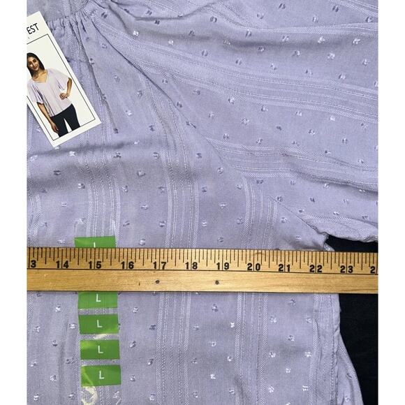 NINE WEST Womens L Tunic Top Swiss Dot S/S Keyhole V Neck Purple Chiffon New - Picture 6 of 8